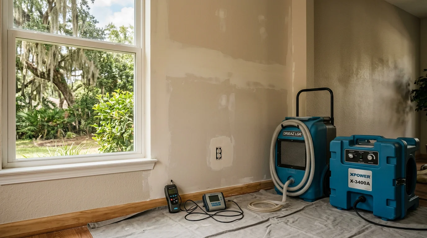Mold remediation specialist performing assessment in a Jacksonville commercial building